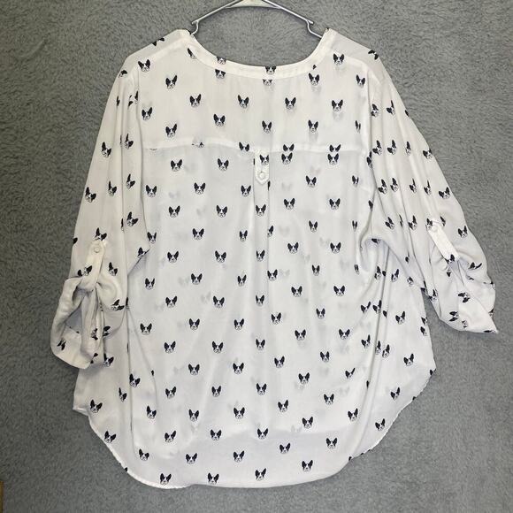 Torrid womens 1 button up sheer roll tab novelty puppy geometric lightweight - Picture 6 of 10